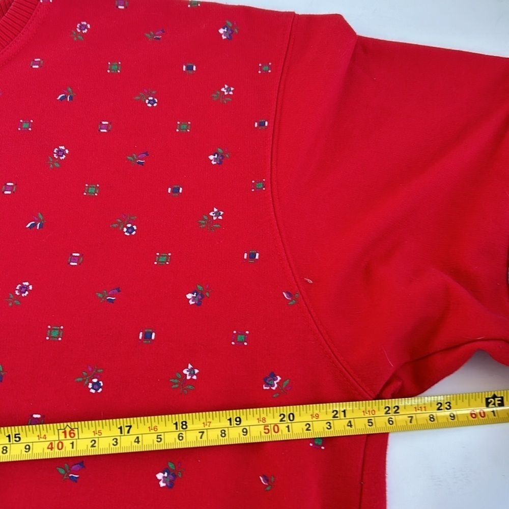 Vintage 80s Blast Blues red crewneck sweatshirt floral ribbon grandma core - Picture 10 of 15